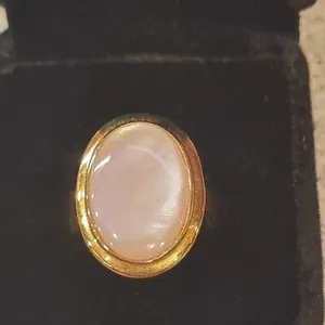 Authentic MILKY PINK ROSE QUARTZ RING, GOLD PLATED, STERLING SILVER,  SIZE 7 3/4