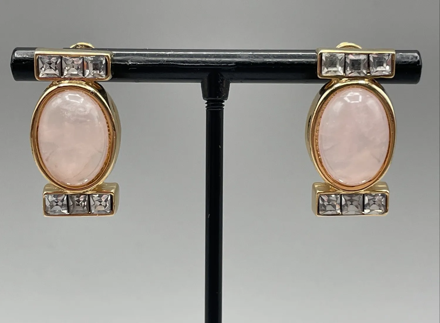 Authentic Whispering Petals: Vintage Monet Rose Quartz & Gold-Plated Sacred Studs