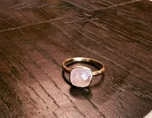 Authentic Vintage Signed R&G Gold Plated 925 Silver Rose Quartz Ring Size 7