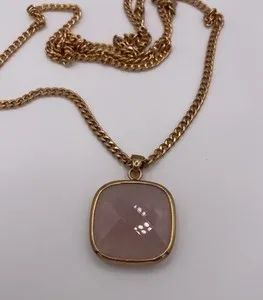 Authentic Genuine Bronze Milor Italy Rose Gold Plated Rose Quartz Necklace Pendant