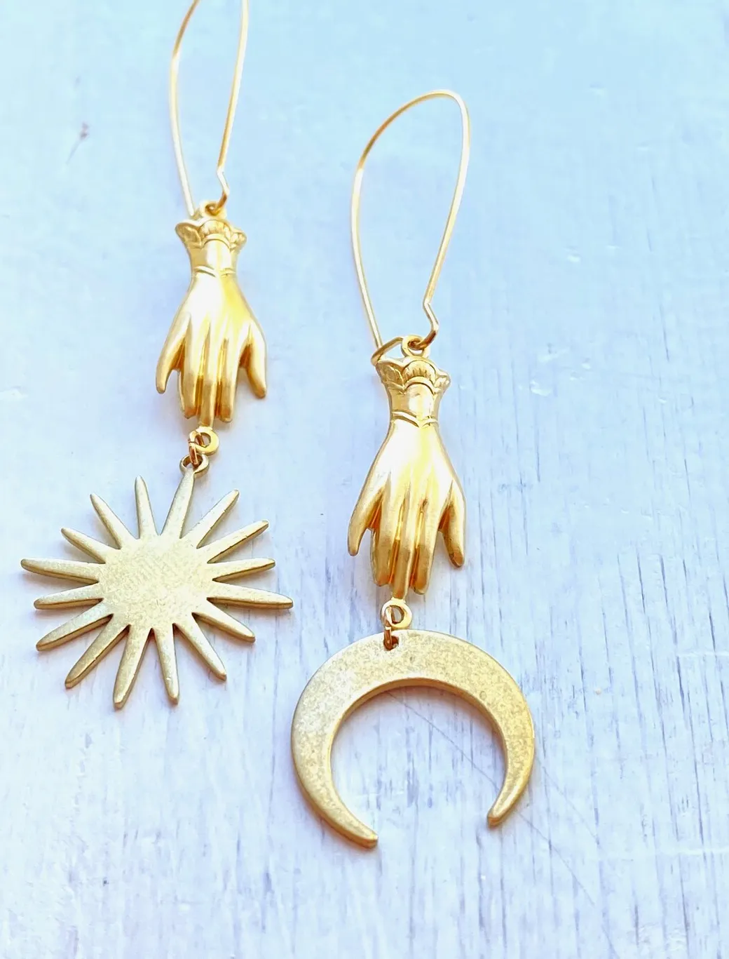 Authentic Sun And Moon Asymmetric Earrings Celestial Gold Eardrops Of Duality And Harmony