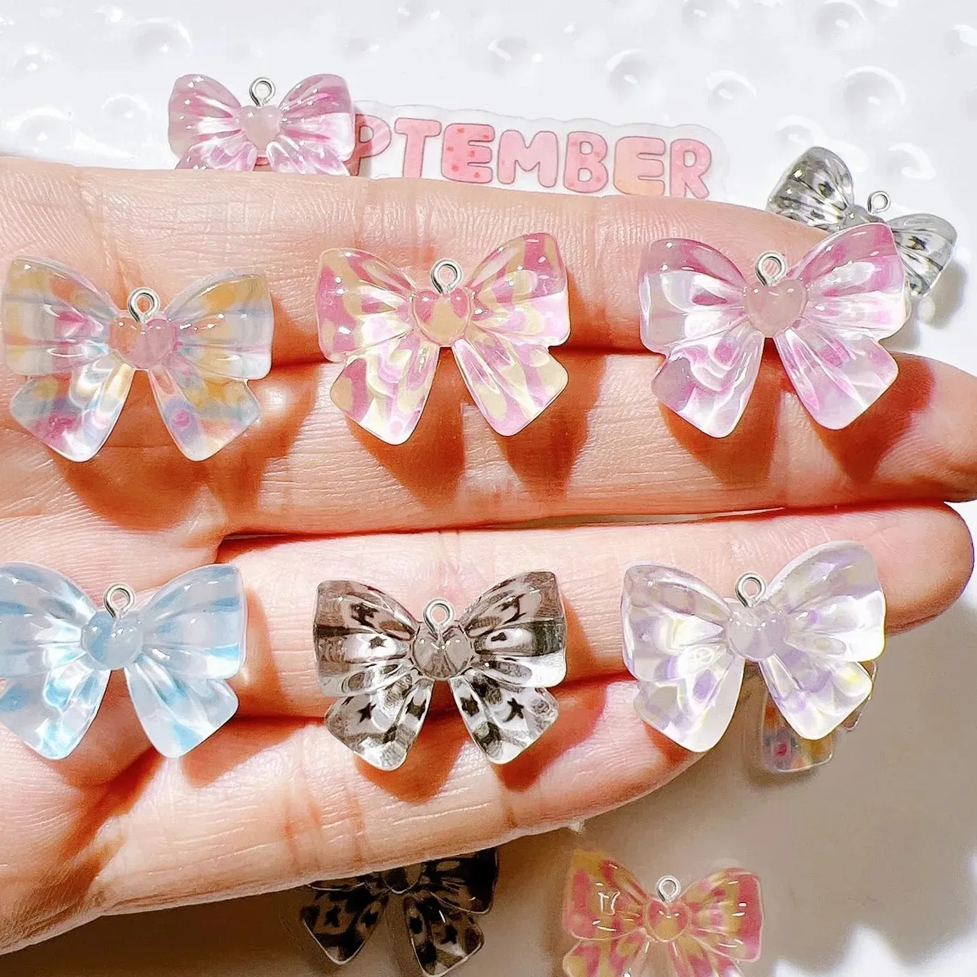 Authentic Bow Charms Of Petal Whispers Ten Resin Tokens For Crafting Radiant Adornments