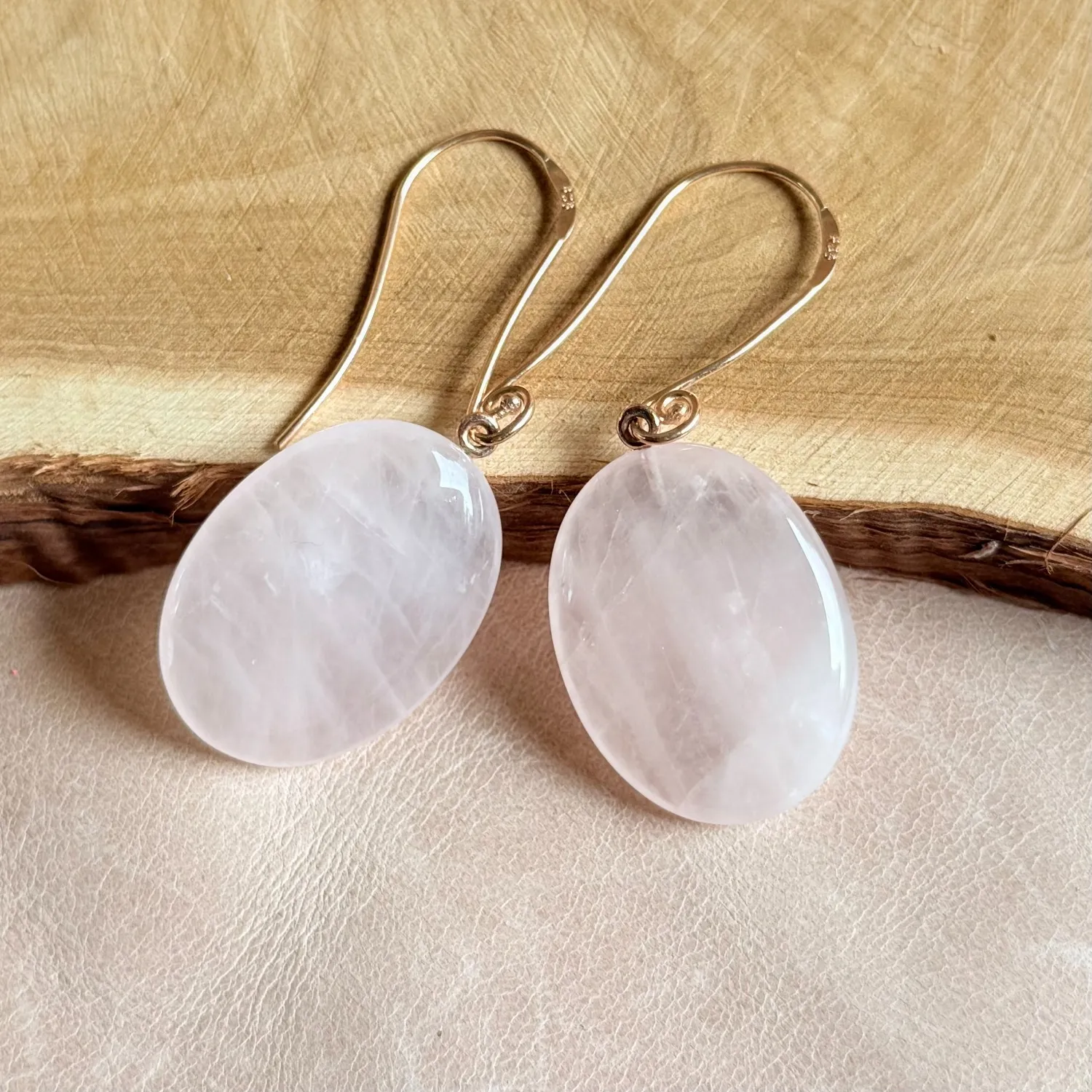 Authentic Ethereal Heart Whispers: Rose Quartz and Rose Gold Talismanic Dangle Earrings