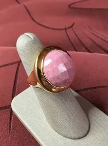 Authentic Vintage Sterling Silver Gold Plated Faceted Pink Rose Quartz Ring Size 7 Italy