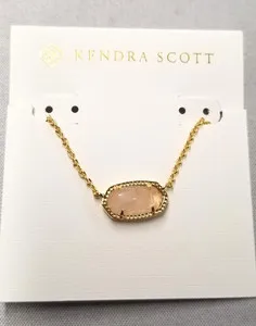 Authentic Kendra Scott 14K Gold Plated Elisa Rose Quartz Pendant Necklace 15"+2.75"