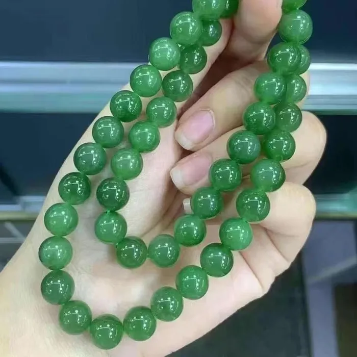 Authentic Natural Hotan, Spinach Green Single- Loop Jewelry, Buddhist Bead Jade Bracelet