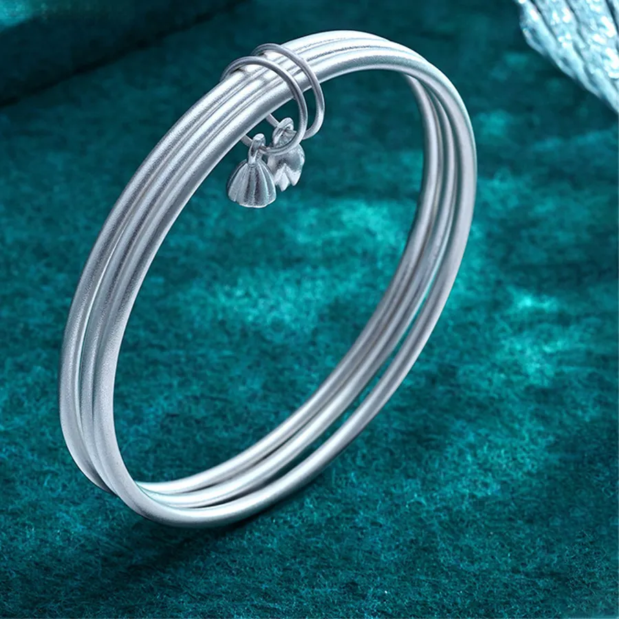Authentic Triple Moon Silver Bangle Of Eternal Bloom