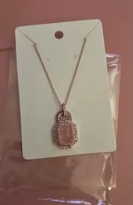 Authentic BP Rose Gold Plated Pink Lock Charm Removable Pendant Necklace Cable Chain