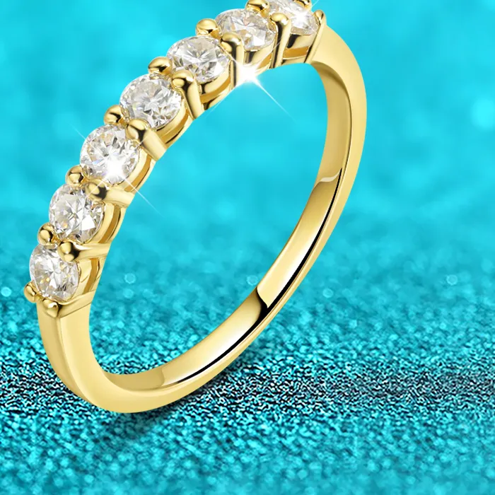 Authentic Smyoue 18K Plated 3Mm 7 Stones Moissanite Rings Classic Match Diamond Bands 925 Sterling Silver Jewelry