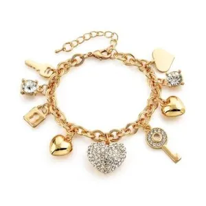 Authentic Gold Plated Fashion Heart Lock Charm Bracelet For Women