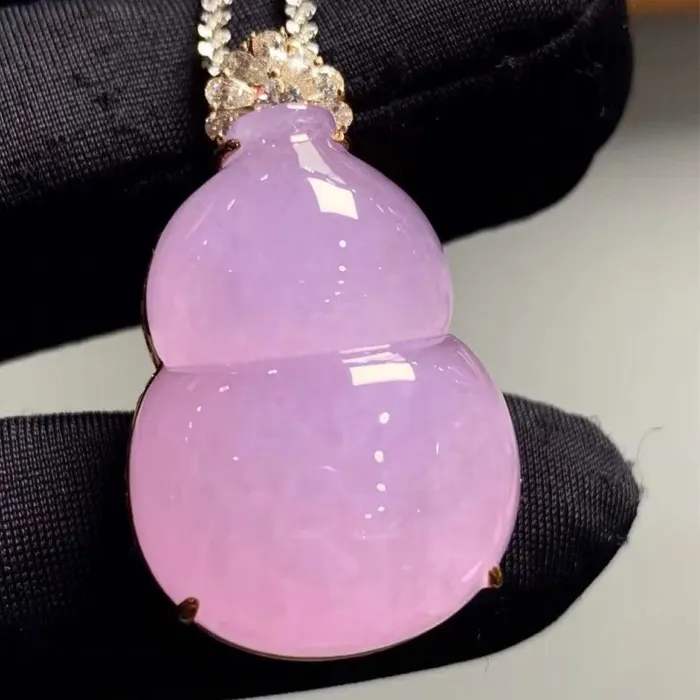 Authentic Violet Ice Jade Gourd Talisman A Golden Vessel Of Abundance And Serenity