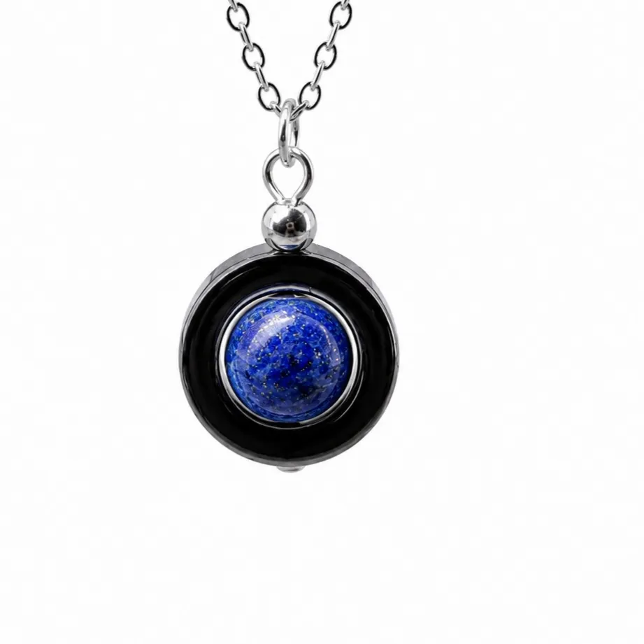 Authentic Lapis Lazuli Beads Hiphop Blue Stone Charms Hematite Round Pendant Choker Necklaces Fast Shipping