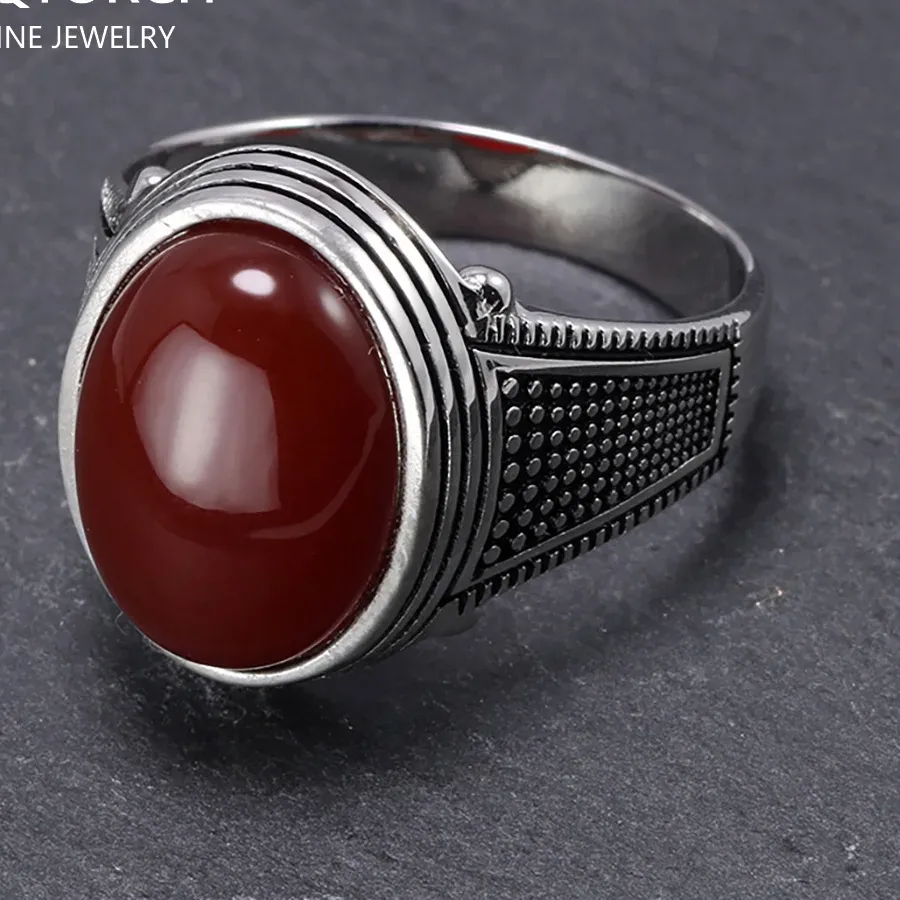 Authentic Guaranteed 925 Sterling Silver Rings Antique Turkey Rings With Stones Natural Onyx Multi Colors Turkish Jewelry Ringen