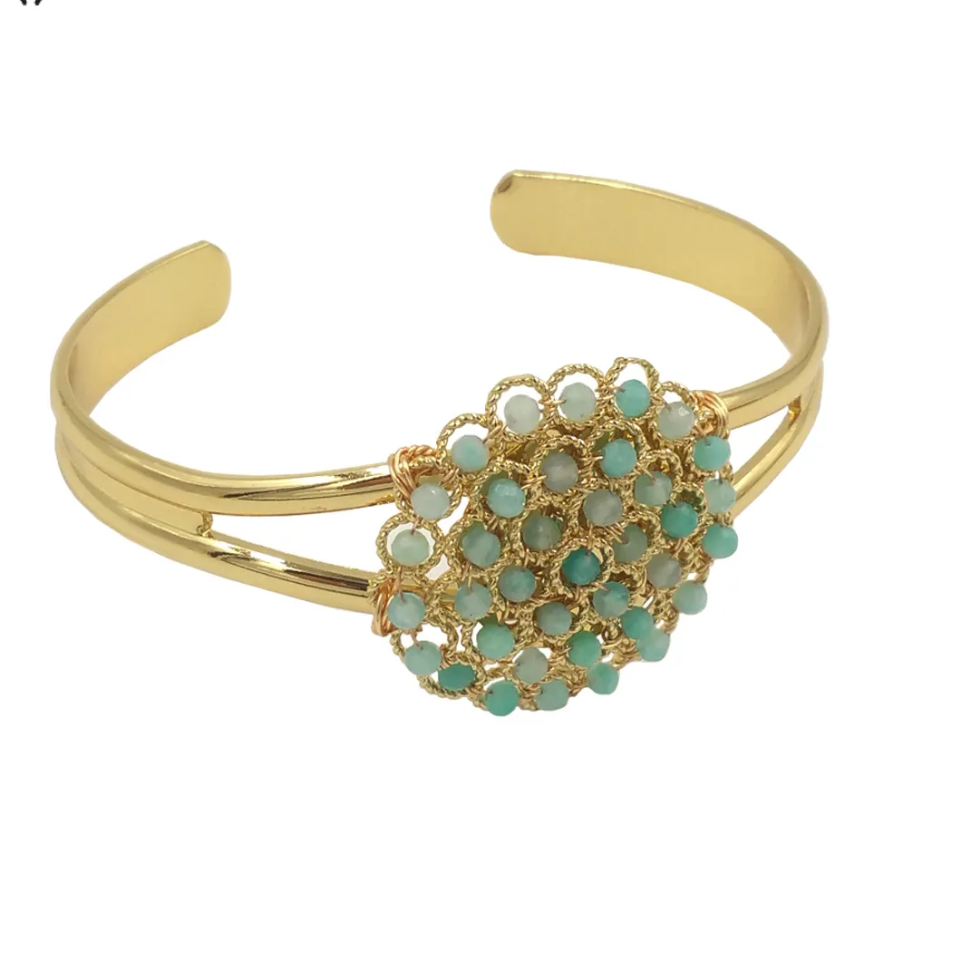 Authentic Wt- B642 Arrival Colorful Beads Pendant Hollow 18K Gold Plated Can Be Adjustable Bangle Decent Decorative