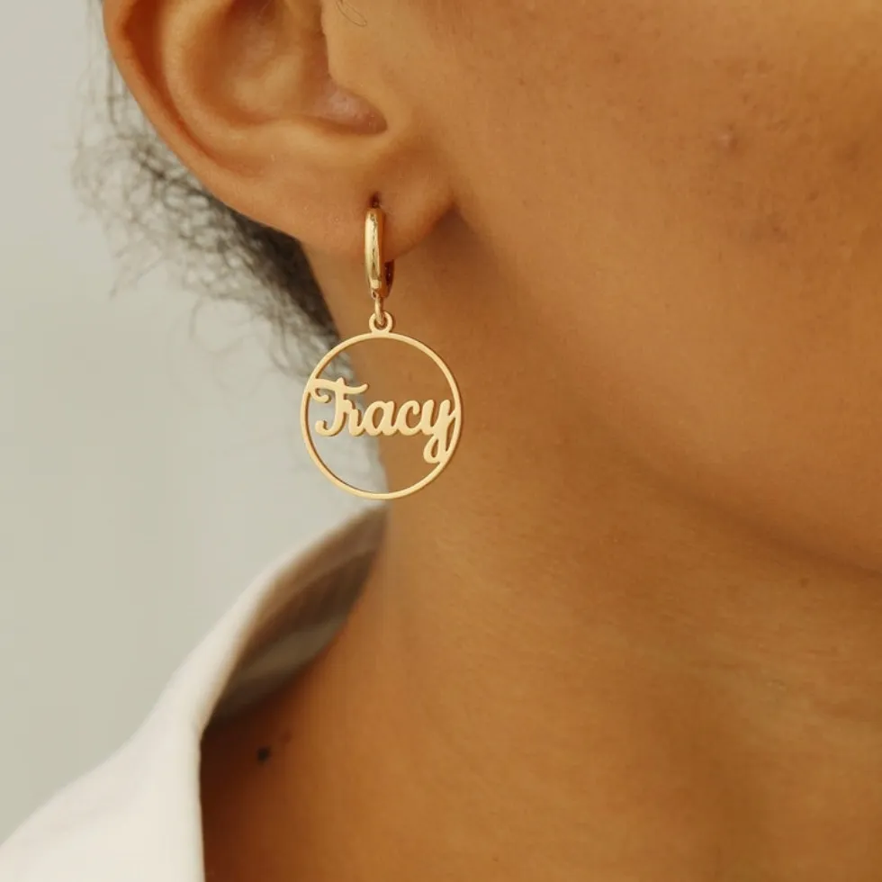 Authentic Custom Small Hoop Name Earrings Girls Personalized Jewelry Dangling Earrings Letter Round