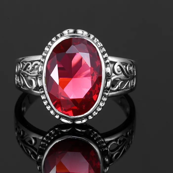 Authentic Oval Ruby Egg Ring Antique Sterling Silver Band Of Sacred Feminine Power