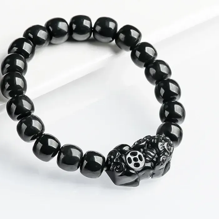 Authentic 100 Authentic Natural Hotan Jade Ink Jade Pixiu Jade Hand String Bucket Bead Bracelet And Jewelry