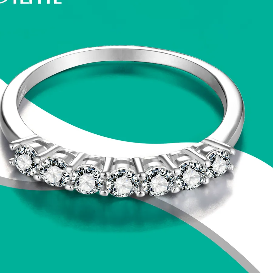 Authentic Doteffil D Color 7 Stones 3Mm Vvs1 Full Moissanite Ring S925 Sterling Silver Jewelry