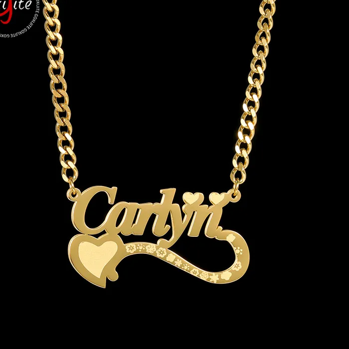 Authentic Goxijite Customize Name Engraved Necklace Love Heart Pattern White Label Names Plate Necklaces