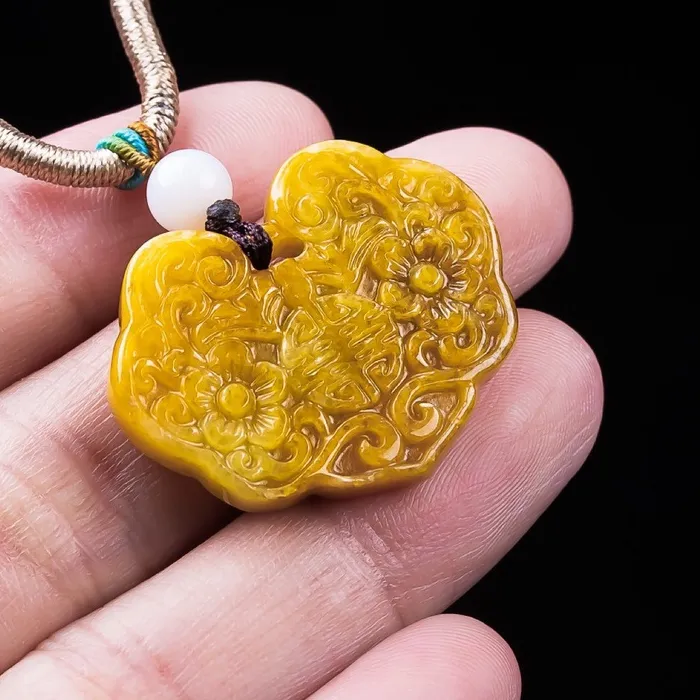 Authentic Golden Bloom Of Fortune Jadeite Talisman