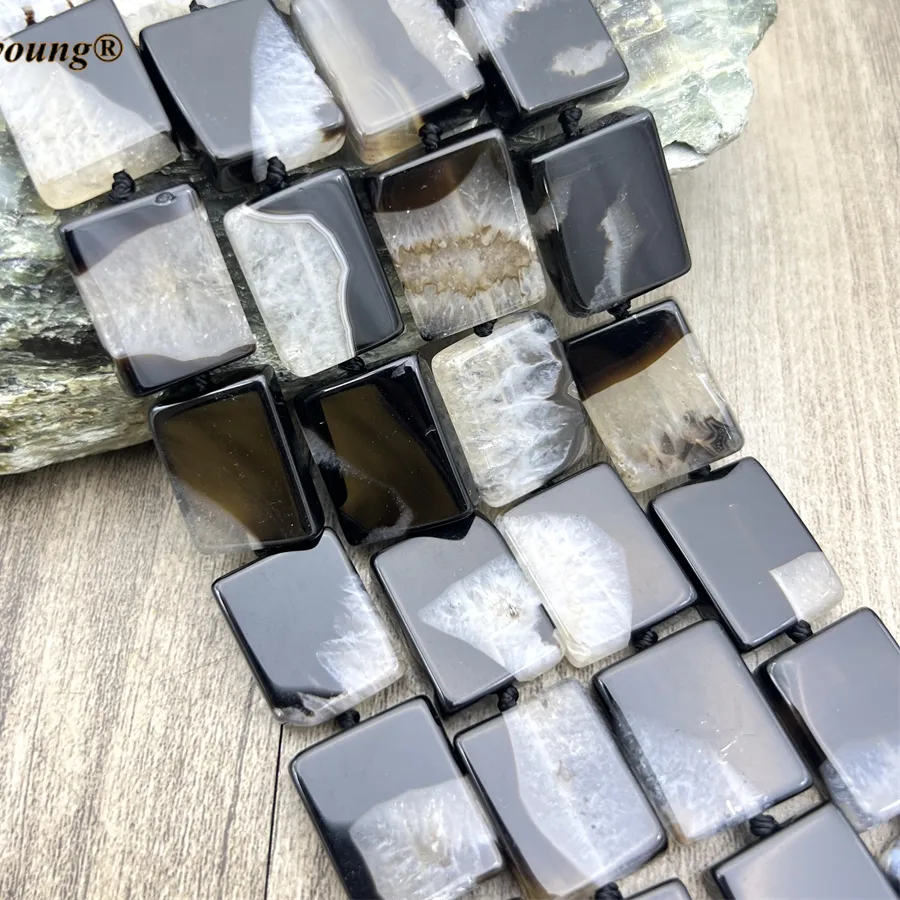 Authentic Moonlit Agate And Quartz Square Slice Beads Twin Strands Of Cosmic Balance For Sacred Jewelry Craft