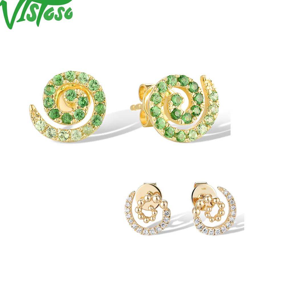 Authentic Spiral Of Verdant Light 14K Gold Diamond And Green Garnet Talisman Earrings