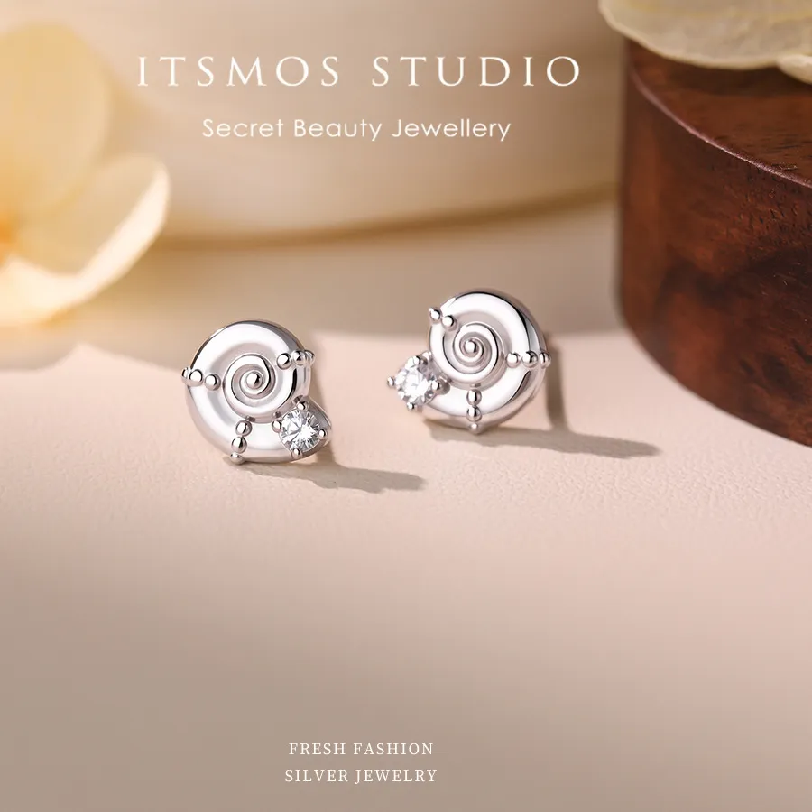 Authentic Itsmos Post Spiral Swirl Shell Stud Twist Earrings Piercing Summer Jewelry Girls Y2K Aesthetic