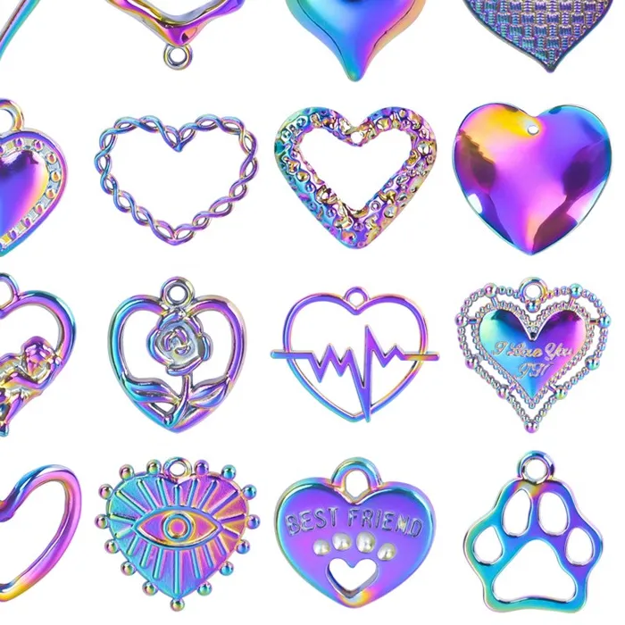 Authentic 10Pcs Hearts Rainbow Color Multistyle Heart Pendant Charms For Jewelry Making Supplies Dijes Para Bisutería Materials