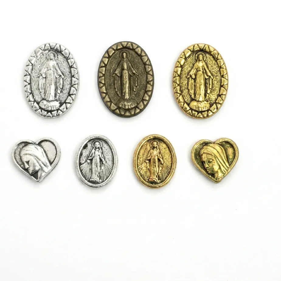 Authentic 10Pcs Virgin Mary Miraculous Medal Spacer Beads Heart Shaped Catholic Charms For Diy Rosary Jewelry