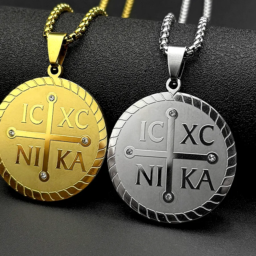Authentic Ic Xc Nika Jesus Cross Round Medal Chains The Orthodox Church Rhinestone Faith Chain Jewelry