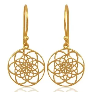 Authentic Chakra Medallion Charm Hook Earrings In 18K Gold Plated Women Healing Jewelry