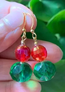 Authentic V.PRETTY~ Green Reddish Pink Gold Plated Handcrafted Heart Chakra Earrings