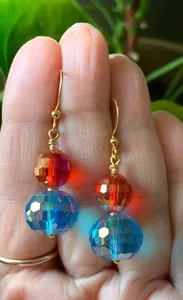 Authentic V.PRETTY~ Blue Reddish Pink Gold Plated Handcrafted Heart Throat Chakra Earrings