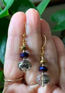 Authentic V.PRETTY~Silvery White-Purple-Gold Handcrafted Gold Plated Crown Chakra Earrings