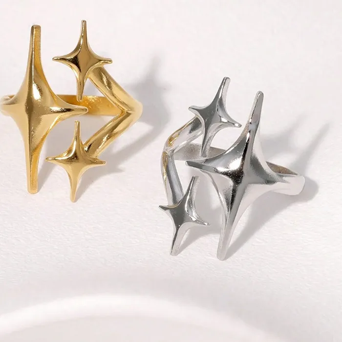 Authentic Y2K Celestial Star Open Rings Unique Design Gold Silver Color Adjustable Ring Jewelry