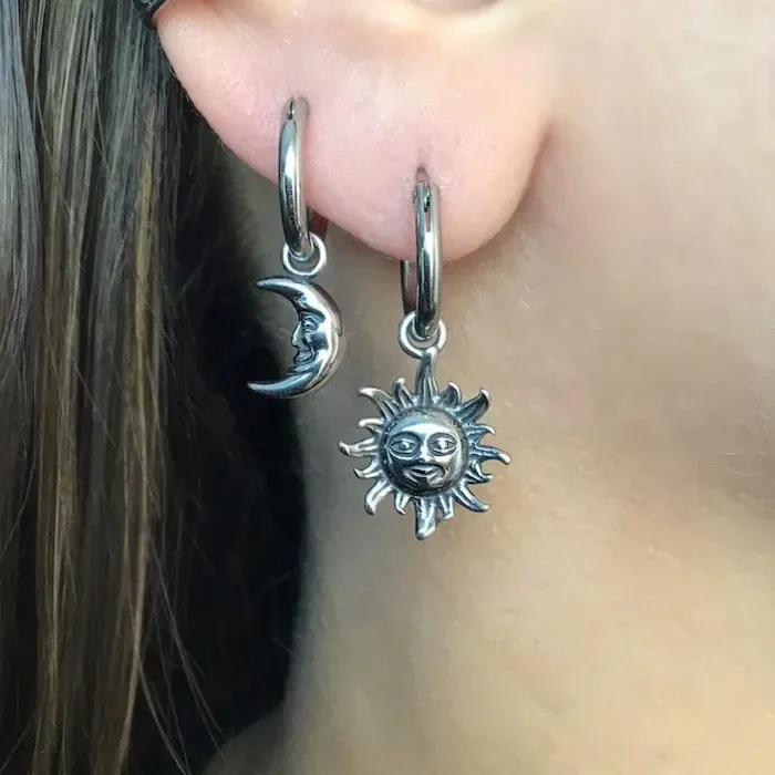Authentic Eclipsed Harmony Sun And Moon Gold- Plated Hoop Earrings Of Celestial Balance