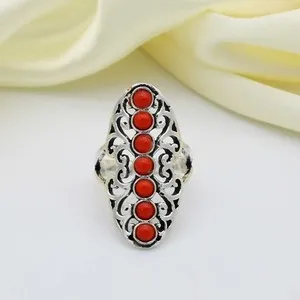 Authentic Retro style Silver hollowed-out seven chakra ring,Monga Gemstone Ball Cabochon