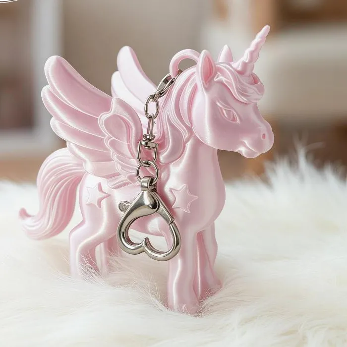 Authentic Stylish Pink Pegasus Keychain 3D Printed With Heart Clasp Bag