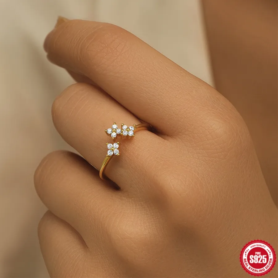 Authentic Aide 925 Sterling Silver Boho Zircon Rings Gold Color Flower Rings Lovers Necklace Pulsera Fine Jewelry