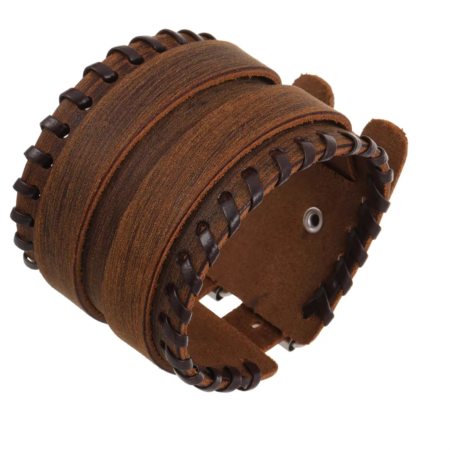 Authentic Trend Jewelry Handmade Weave Genuine Leather Bracelet Cuff Wide Leather Bracelet Pulsera Hombre
