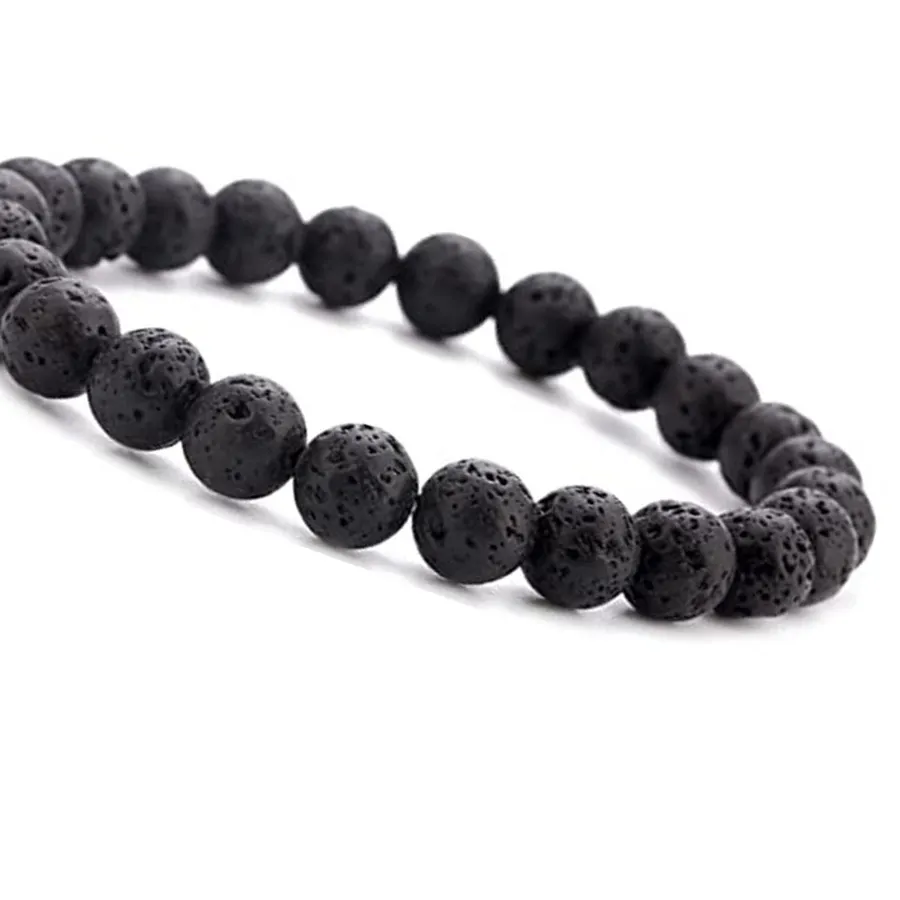 Authentic Bracelet Natural Stone Beads 6 8 10Mm Volcanic Lava Tiger Eye Beads Elastic Bracelets Jewelry Pulsera Hombre
