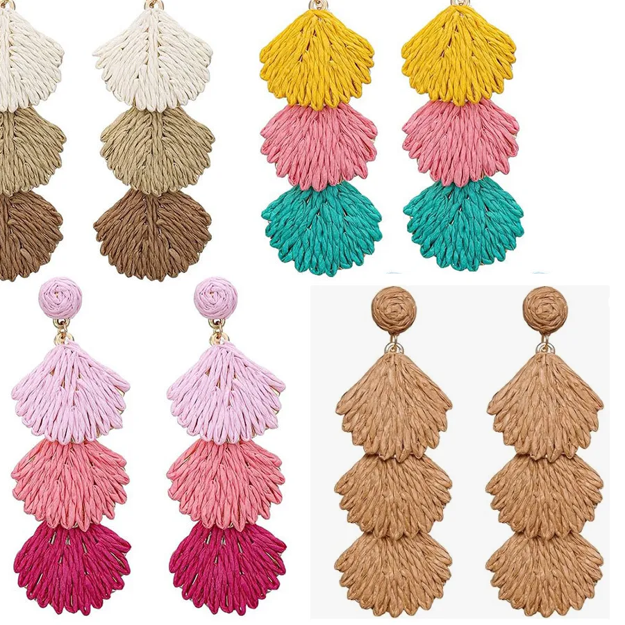 Authentic Talisman Of The Sunlit Tides- Woven Raffia And Shell Drop Earrings