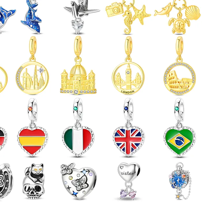 Authentic 925 Sterling Silver Travel York Dubai National Flag Whale Charms Pendants Fit Original Bracelet Diy Jewelry