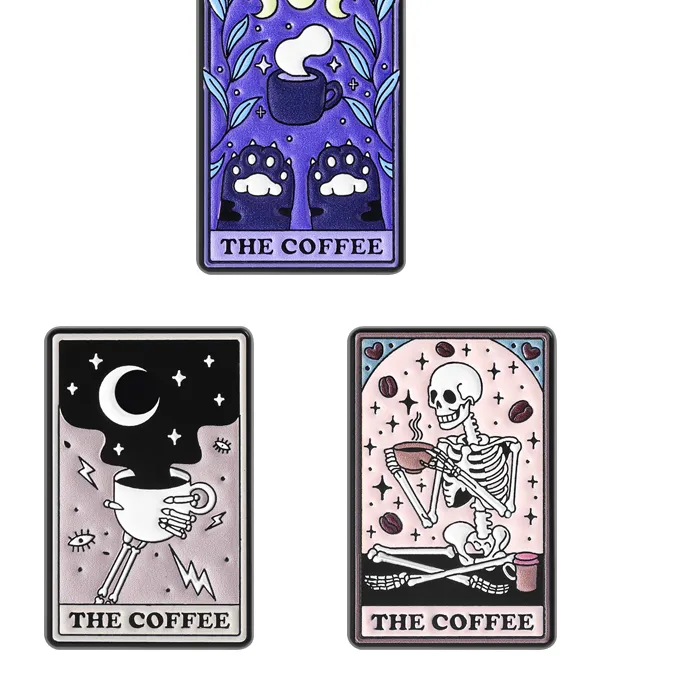 Authentic Punk Gothic The Coffee Cat Tarot Enamel Pins Skeleton Drinking Coffee Brooches Lapel Badge Halloween Jewelry For Friends