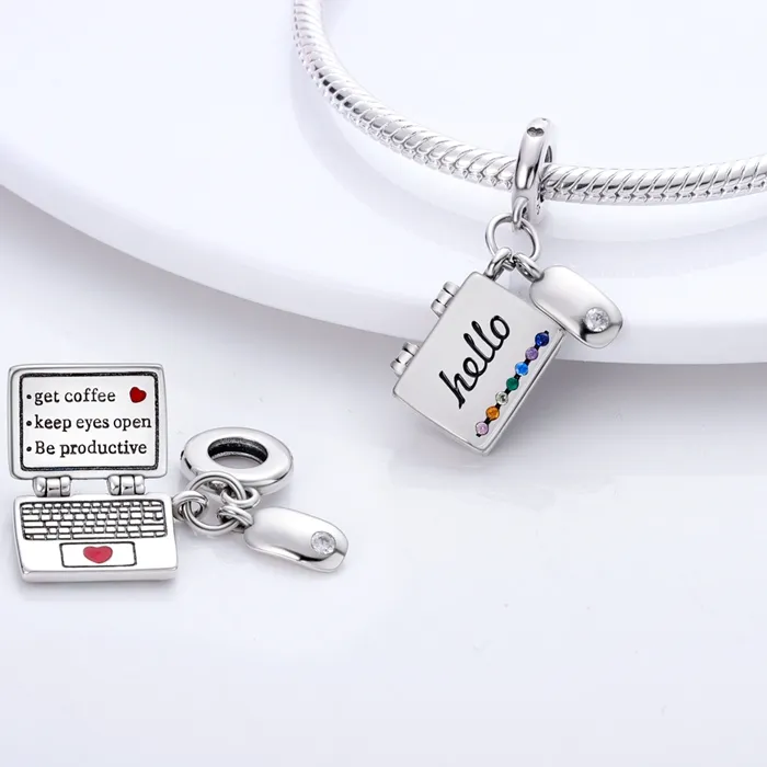 Authentic Charms Plata 925 Colorful Zircon Notebook Mouse Pendants Fit Original 925 Bracelets Charms Jewelry Diy Making