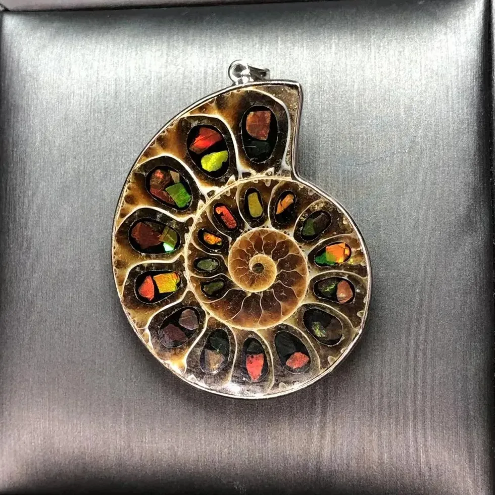 Authentic Ammolite Spirit Stone Pendant Raw Earth Treasure In Sterling Silver