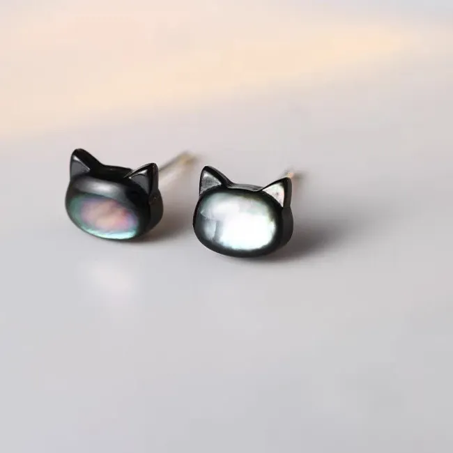 Authentic Whispers Of The Night Obsidian Feline Studs