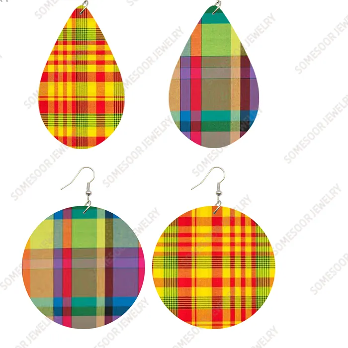 Authentic Somesoor African Fabric Print Wooden Drop Earrings Martinique Ethnic Art Afro Bohemain Geometric Dangle Jewelry