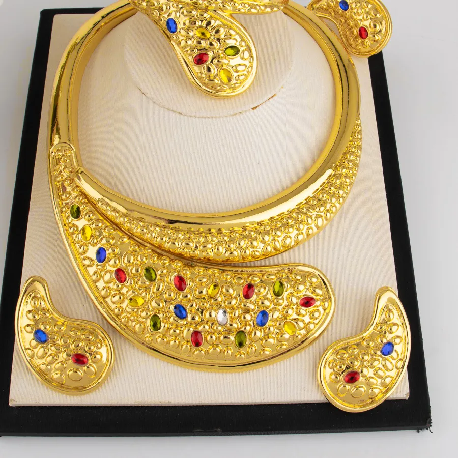 Authentic Italian Gold Plated Jewelry Dubai Ladies Necklace Earrings Bracelet Rings Jewelry