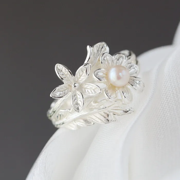 Authentic Elegance Simplicity 925 Sterling Silver Rings Inlaid Natural Pearl Gold Plated Open Adjustable Ring Jewelry
